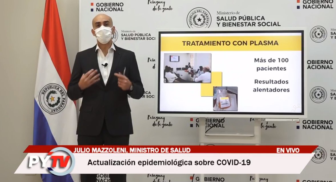 Conferencia de prensa del ministro de Salud, Julio Mazzoleni. Foto: Captura Paraguay TV.