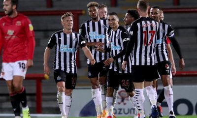 Con el tanto de este miércoles, Miguel Almirón se convirtió en el segundo paraguayo en marcar en los tres principales torneos de Inglaterra. Foto: @NUFC.