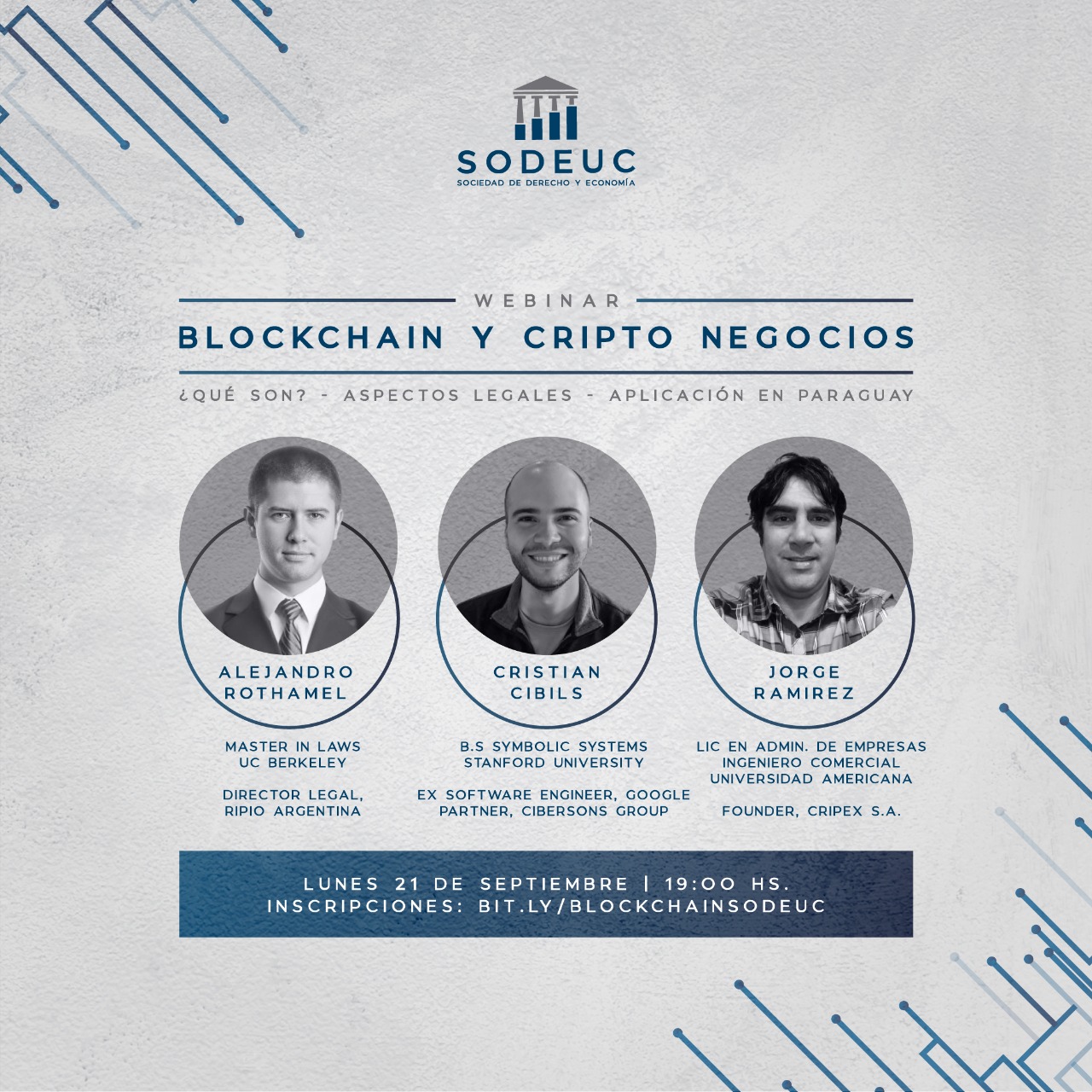 La Sociedad de Derecho y Economía de la Católica organiza el webinar “Blockchain y Cripto Negocios”. Foto: Gentileza.