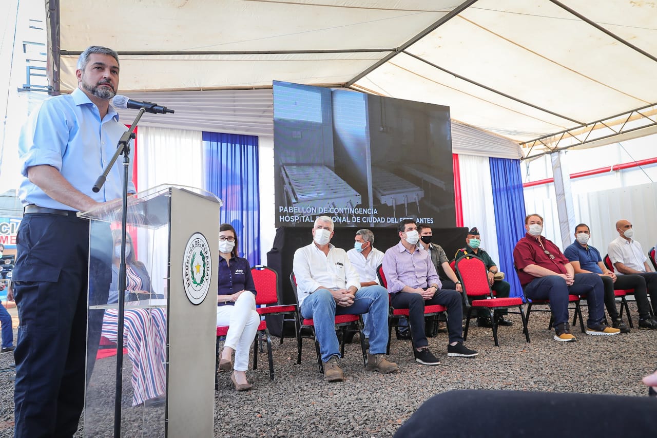 Mario Abdo en acto de inauguración en Alto Paraná. FOTO Presidencia.