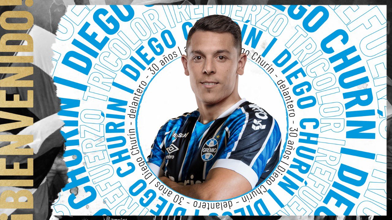 A través de sus redes sociales, Gremio presentó de manera oficial a Diego Churín. El delantero argentino firmó por dos temporadas. Foto: @gremio_es.