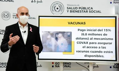 El ministro de Salud, Julio Mazzoleni anunció que el Paraguay realizó un pago inicial por US$ 6,8 millones para asegurar la vacuna contra el Covid-19. Foto: MSPBS