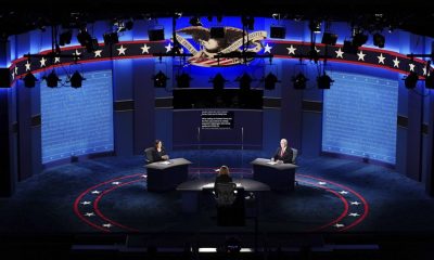 Kamala Harris y Mike Pence anoche en el debate público. Foto: Telam