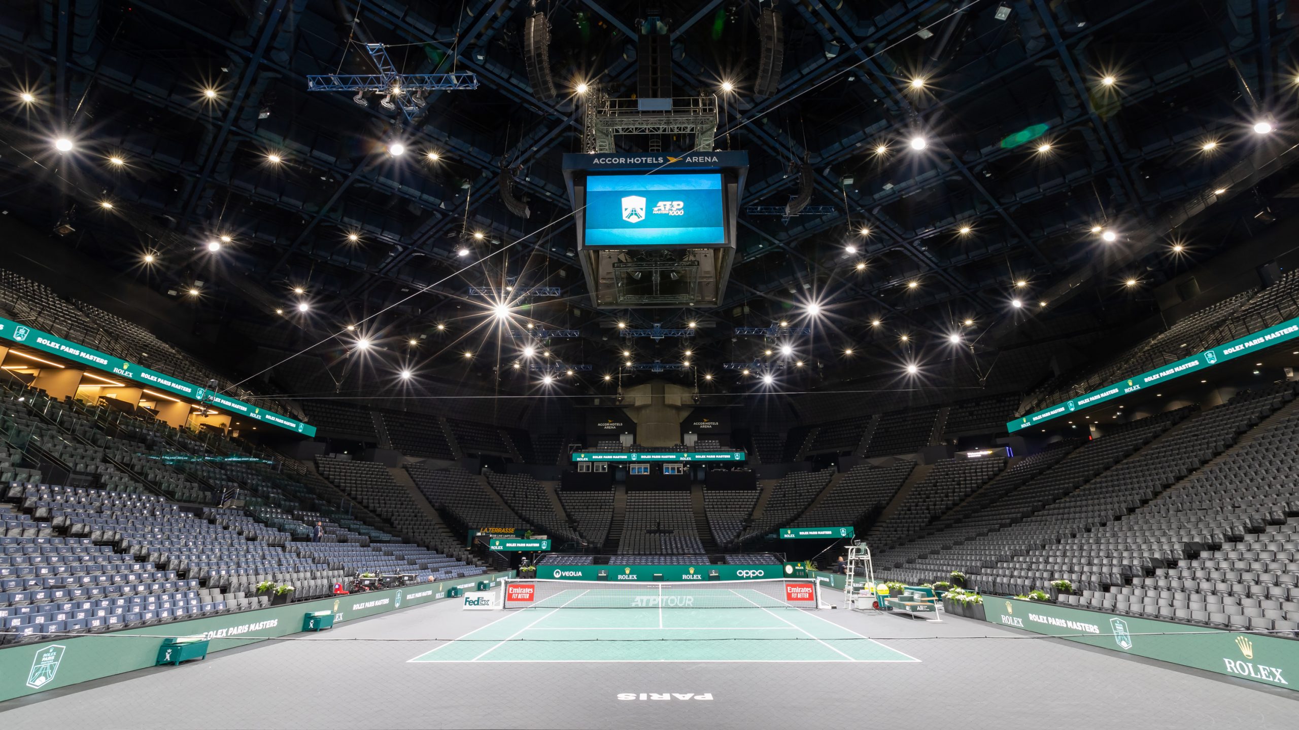 A diferencia de los torneos precedentes, el Masters 1.000 de París-Bercy tendrá un solo test de coronavirus para los tenistas. Foto: @RolexPMasters.