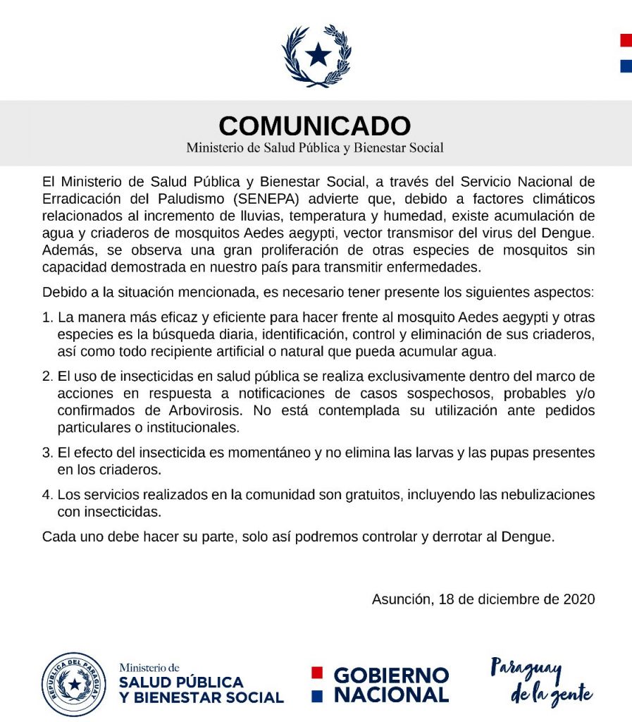 Comunicado del Ministerio de Salud