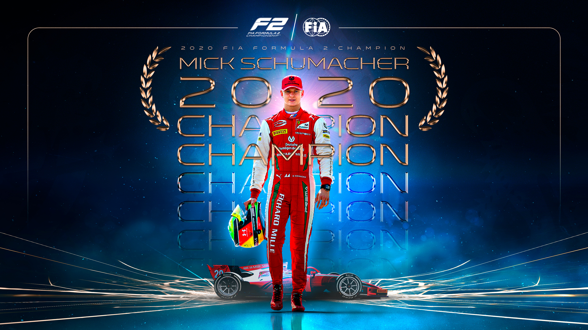 Mick Schumacher, de 21 años, terminó el campeonato con 215 puntos, 14 por delante de Callum Ilott, que era su rival por el título de la F2. Foto: @FIA_F2.