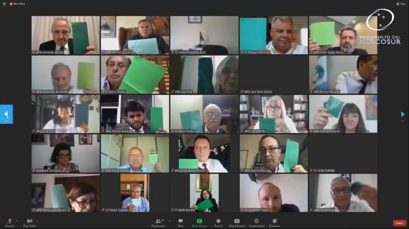 En su sesión ordinaria virtual el PARLASUR respaldó declaración sobre la integración energética. Foto: Captura de pantalla