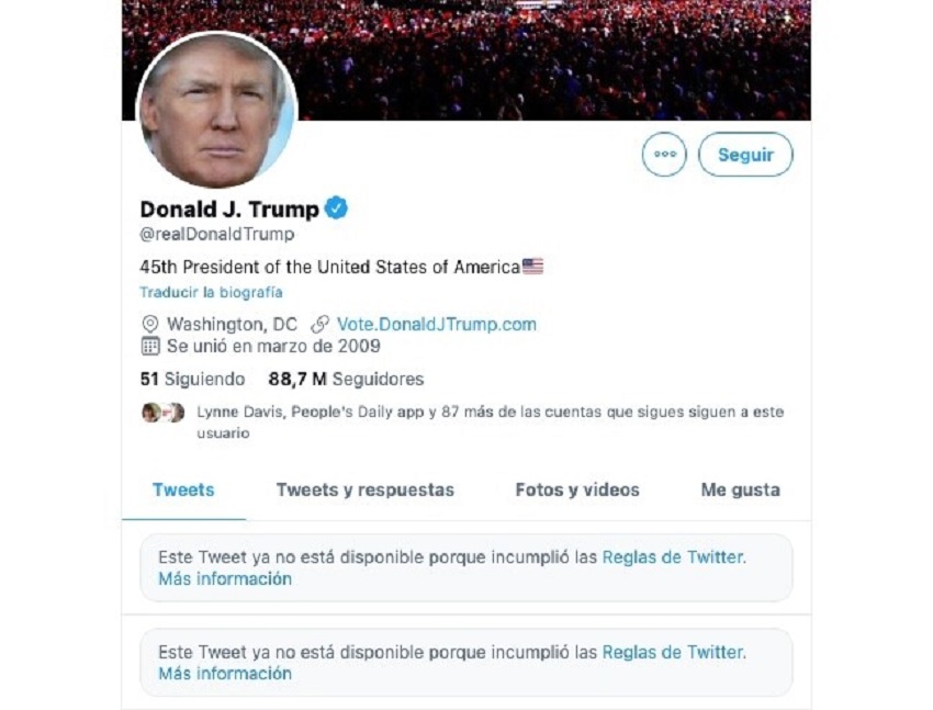 La cuenta oficial de Donald Trump en Twitter.