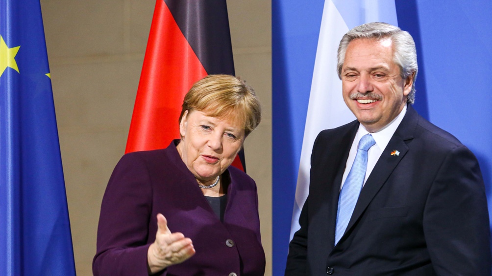 Angela Merkel y Alberto Fernández. Foto: Télam