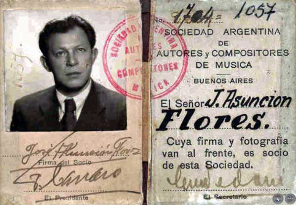 José Asunción Flores, carnet de SADAIC (Archivo)