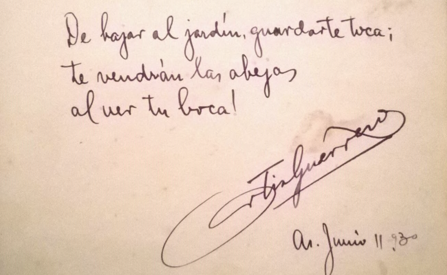 Esquela de Manuel Ortiz Guerrero dedicada a Ida Talavera, junio de 1930 (Cortesía Fundación Ida Talavera)