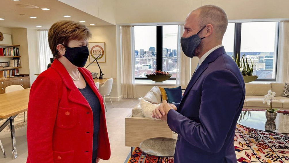 Martín Guzmán y Kristalina Georgieva se reunieron el martes en Washington DC. Foto: Télam.