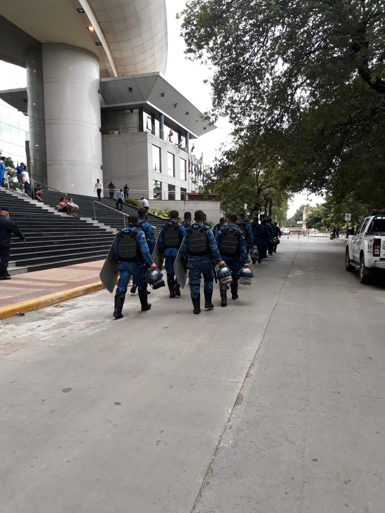 Antimotines apostados frente al Congreso Nacional. Foto: Francisca Pereira.