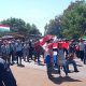 En Pirapey 45, Itapúa, cientos de campesinos protestaron este martes contra el gobierno. Foto: Gentileza