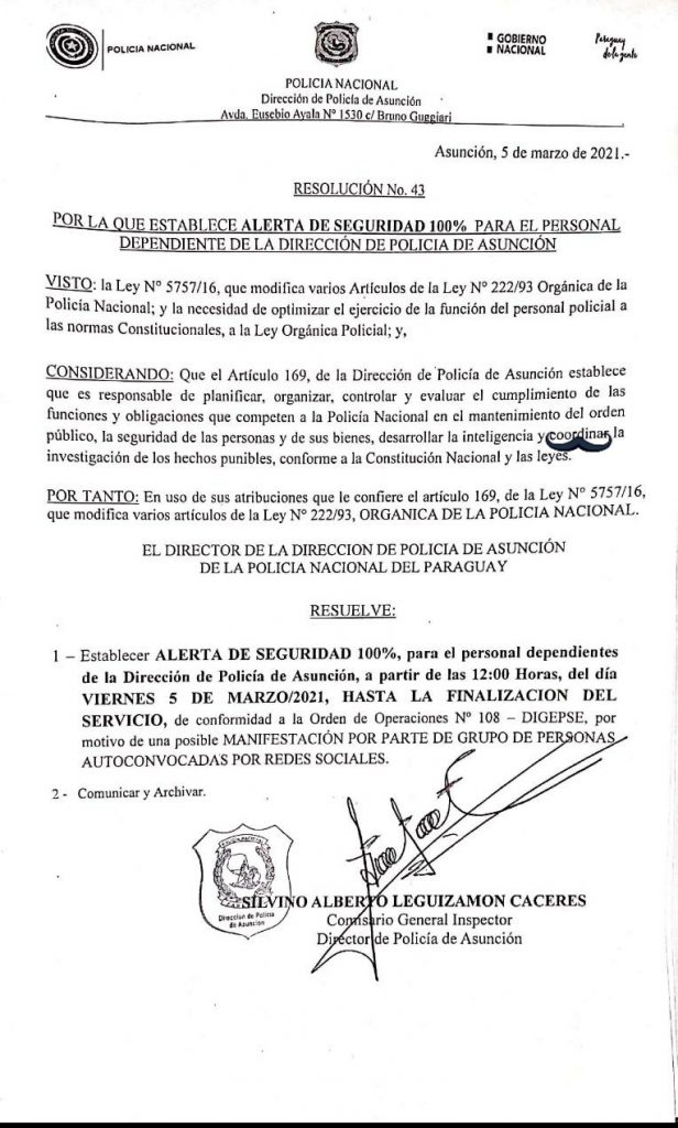 Comunicado de la Policía Nacional. 