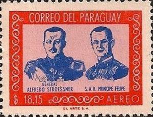 Estampilla del Correo paraguayo en homenaje a la visita del Príncipe Felipe. 