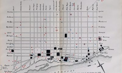 Mapa de la distribución de casos de peste bubónica en Asunción, elaborado por la misión médica argentina dirigida por el Dr. Carlos Malbrán, 1900
