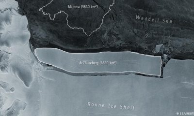 Este iceberg A68 se despegó de una gigantesca plataforma de hielo, llamada Larsen C. Foto: Agencias.