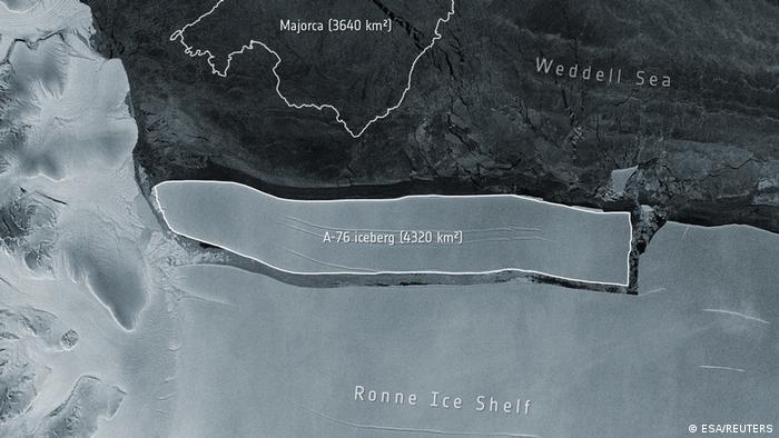 Este iceberg A68 se despegó de una gigantesca plataforma de hielo, llamada Larsen C. Foto: Agencias.