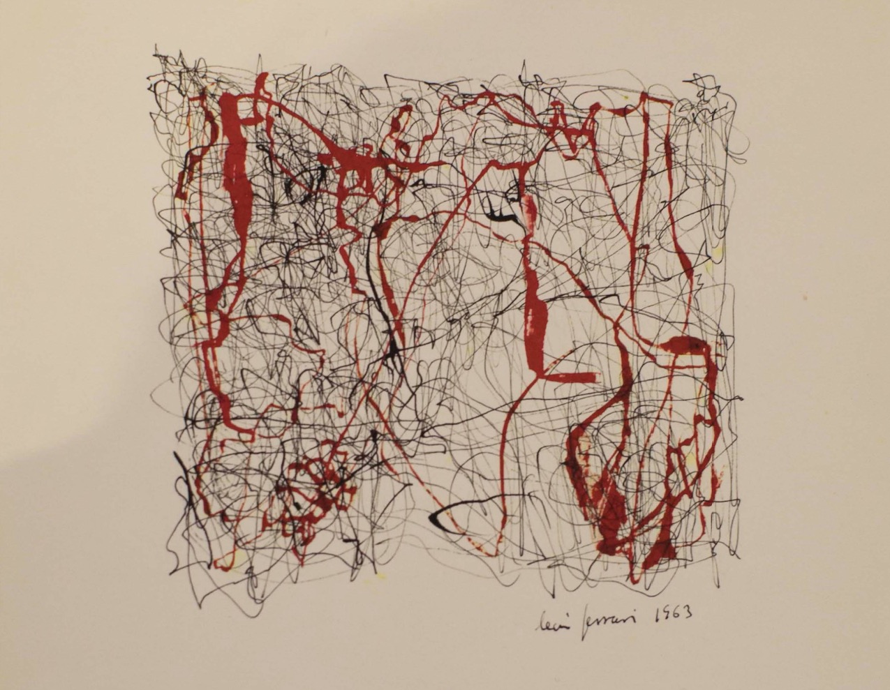 León Ferrari, Sin título, dibujo inspirado en el poema Sermón de la sangre de Rafael Alberti, tinta china sobre papel, 1963 © Laura Mandelik