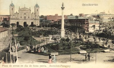 Plaza Constitución, cuartel de la Ribera, casa de Don Carlos y Catedral. Ca. 1900. Fuente: Paraguay de antes.