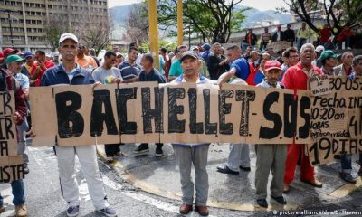 Trabajadores de la industria petrolera piden intervención por sus derechos humanos a la comisionada Michelle Bachlet. Aquí en Caracas el 18 de junio de 2019. Picture Aliance.