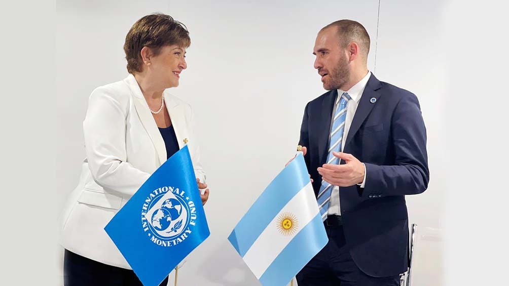 El ministro de Economía y la titular del FMI, Kiristalina Georgieva. Foto: Télam.Martín Guzmán y