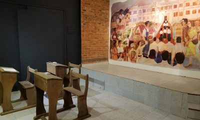 Olga Blinder, pintura mural Colegio Nacional de la Capital, 1956. Mónica González, instalación. Cortesía.