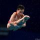 Quan Hongchan durante un "salto perfecto".