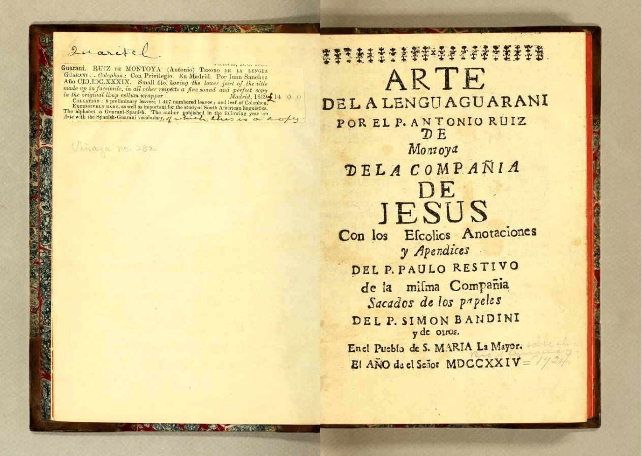"Arte de la lengua guaraní", Antonio Ruiz de Montoya, 1724. Internet Archive. Cortesía
