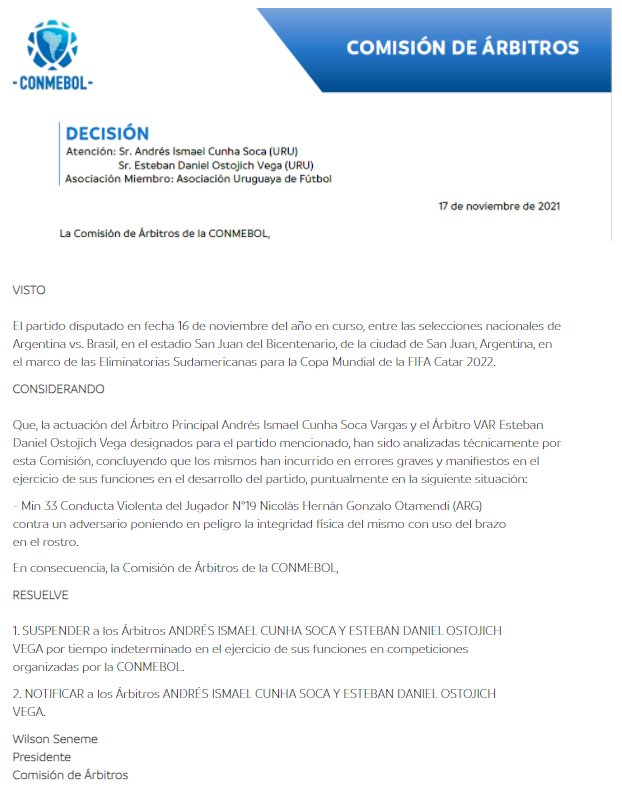 Andrés Cunha y Esteban Ostojich suspendidos por tiempo indeterminado por  arbitraje de Argentina-Brasil