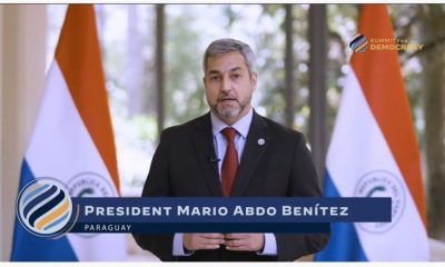 Mario Abdo, discurso durante la cumbre por la democracia. (Foto: Gentileza).