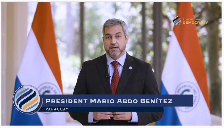 Mario Abdo, discurso durante la cumbre por la democracia. (Foto: Gentileza).