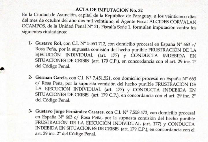 El caso está en manos del fiscal Alcides Corvalán de la unidad penal 21. Son sindicados Gustavo Rol, Germán García y Gustavo Fernández.Gentileza