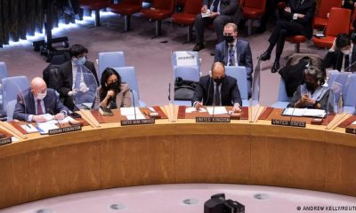 Los representantes de Rusia, Reino Unido y Estados Unidos, reunidos en el Consejo de Seguridad de la ONU en Manhattan, Nueva York, EE. UU. Foto: DW.