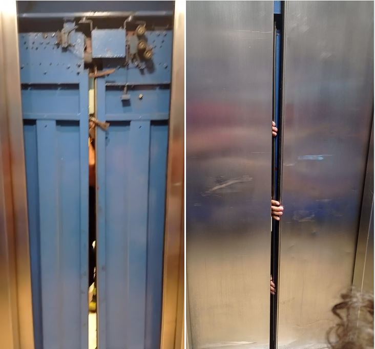 La familia intentó abrir con sus manos la puerta del ascensor. (Foto Gentileza)