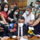 Durante la conferencia de prensa de autoridades del Gobierno con respecto al conflicto por la suba del combustible. (Foto Senado).