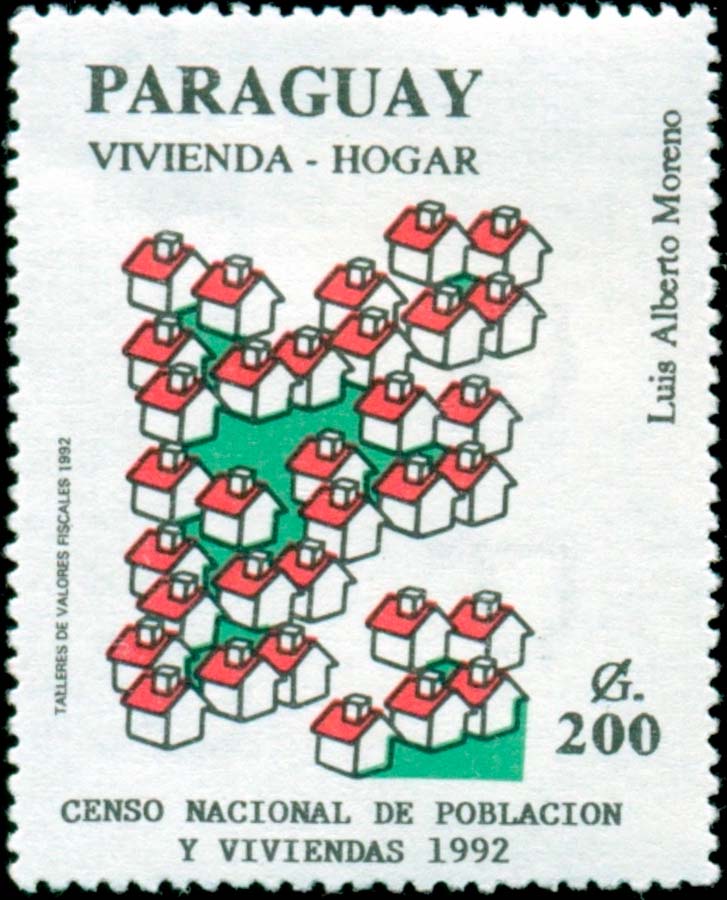 Censo de Vivienda, 1992. Catálogo de estampillas del Paraguay.