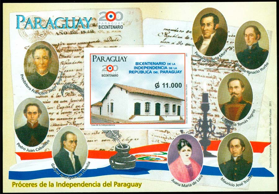 Bicentenario de la Independencia de Paraguay, 2011. Catálogo de estampillas del Paraguay.