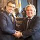 El ministro de Relaciones Exteriores de Brasil, Carlos França (i), recibido este martes por su homólogo uruguayo, Francisco Bustillo (d), en la sede de la Cancillería de Uruguay, en Montevideo. Foto: Infobae.