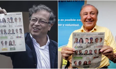 Los candidatos Gustavo Petro y Rodolfo Hernández durante las elecciones de Colombia después de votar. Foto: El País.