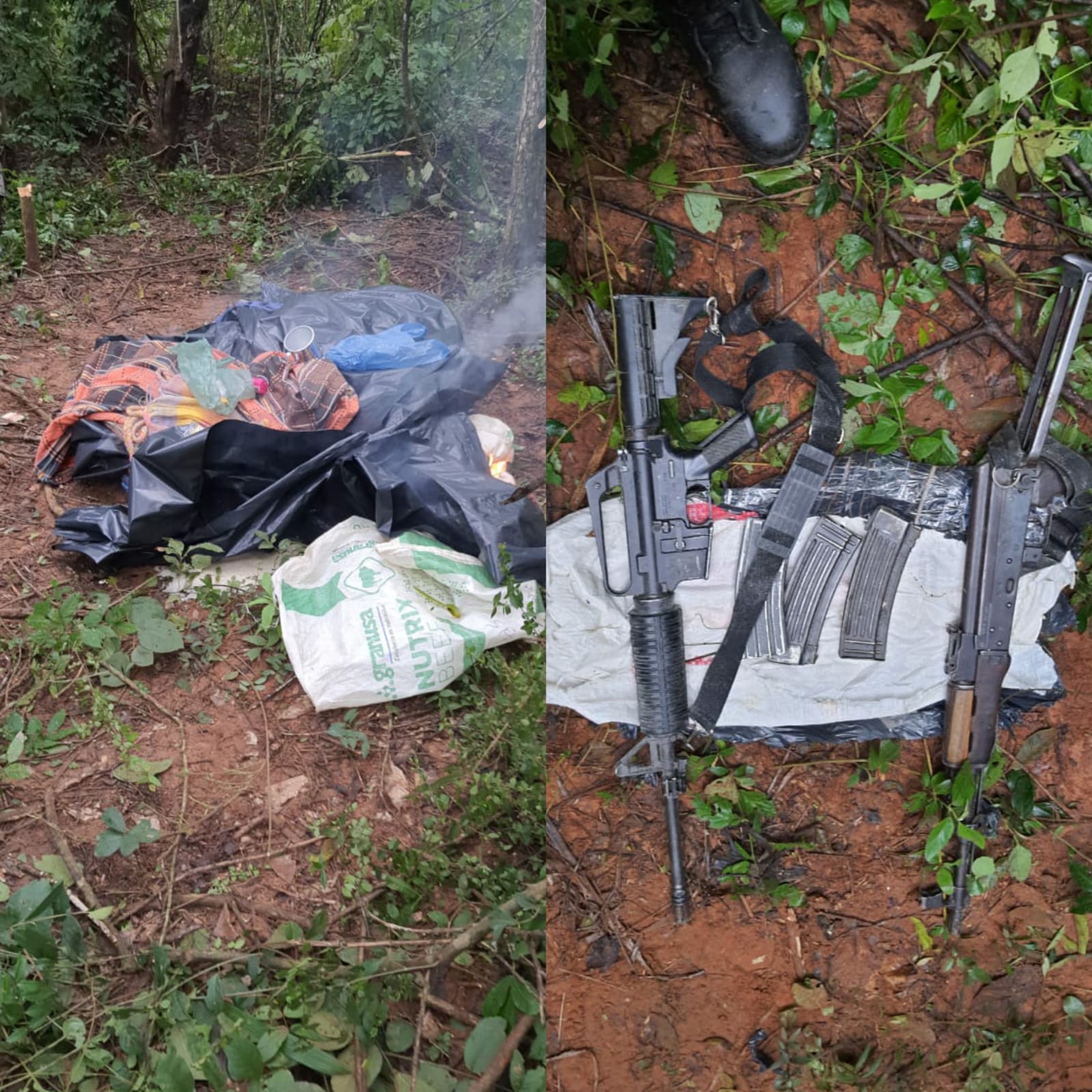 Recuperan armas de institución policial en un campamento ubicado en Puentesiño. Foto: Gentileza