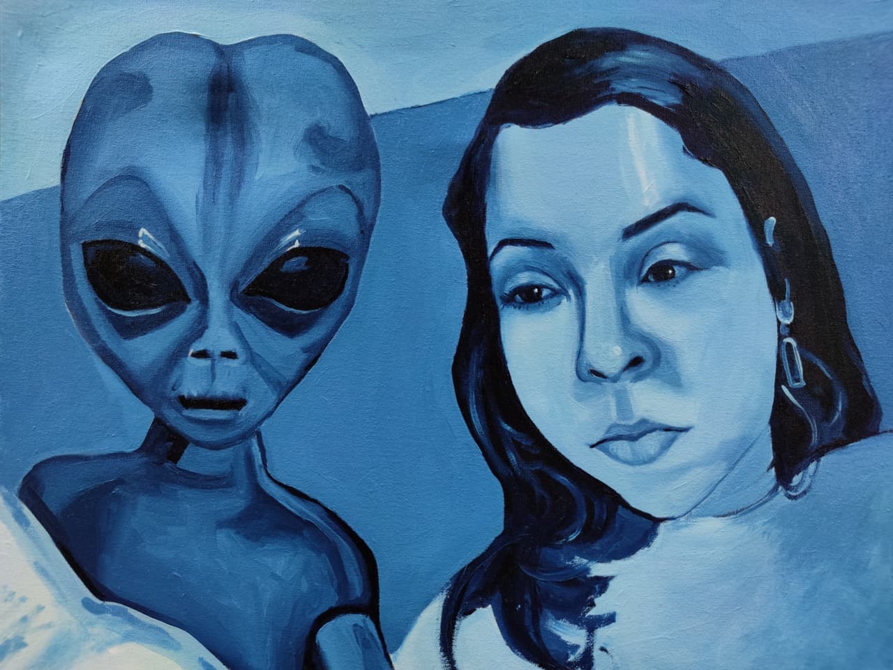 Camila Cadogan, “Con un extraterrestre”, 2022. Óleo sobre lienzo. Cortesía