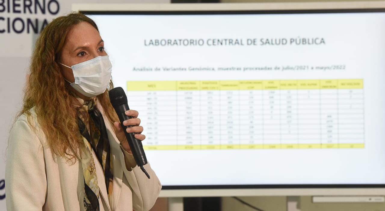 La directora del Laboratorio Central del MSPyBS, Carolina Aquino este viernes en la conferencia de prensa epidemiológica. Foto: MSP