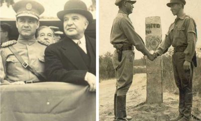 El general José Félix Estigarribia y el presidente Eusebio Ayala en el Desfile de la Victoria,1935. Emblemática foto que indica el fin de las hostilidades, 1935