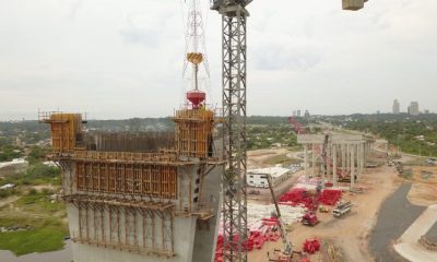 Los trabajos de de la superestructura laminar del futuro Puente Héroes del Chaco, lado Asunción, culminaron en las últimas horas. Foto: MOPC