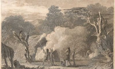 Procesamiento de la yerba. Grabado en metal, en J. P. y W. P. Robertson, 1838. Imagoteca Paraguay