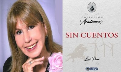 Leni Pane y la portada del libro de cuentos que presentará. Cortesía