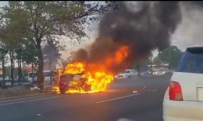 Auto incendiandose en Ñu Guasu. Gentileza