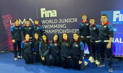 Comitiva nacional de natación que ya se encuentra en suelo peruano posando en la misma sede del mundial. Gentileza